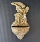 Vintage Italian Holy Water Font Cherub   Child  Heavy Solid Brass 7   