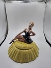Vintage Mid Century  1950s Ballerina  Powder Jar Box With Puff Pad Mallory Style