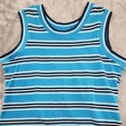 Vintage Essentials Style Top Womens M Blue Striped Pique Cotton Sleeveless Tank
