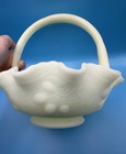 Vintage Fenton Uranium Glass Basket Custard Satin Ruffled Handle Berry Lace Glow