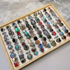 Wholesale 50pcs Lot Vintage Crystal Stone Mix Style Metal Jewelry Ring Men Women