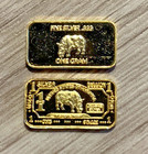 1 Bar - 1g Gram 24k Gold Over Silver Rhino Bar  999 Fine