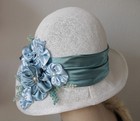 Vintage 1920s Style Formal Summer Wide Brim Hat In Teal Blue
