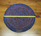 Vtg handmade crocheted Yarn rag Rug 27 5  Round farmhouse primitive lays Flat 