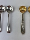 Vintage Lot Of 7 Silverplate Salt Spoons 2 Styles 3 Spoons Gold Washed Bowls
