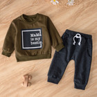 2pcs Toddler Kids Baby Boys Colorblock Pullover Tops  Pants Outfits Clothes Set