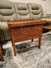 Antique Asian Hand Carved Teak Wood Tray Folding Table Set Rare