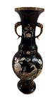 Vtg Korean Metal Bronze Vase With Mother Of Pearl Inlaid Lacquer Iridescent 