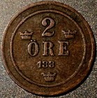 Sweden 2   re 188    Exceptional Mint Error   Museum-grade Swedish Coin