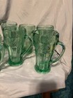Set Of 7 Green Coca-cola Glass W  Handle Mugs 16oz Heavy Coke Bar Vintage