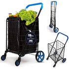 Large Folding Utility Shopping Cart Heavy Duty W  Swivel Wheels 110lb Black