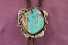 Vintage Beautiful Handmade Turquoise Sterling Silver Native American Bolo Tie