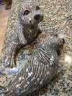 Set Of 2 Gray Ceramic Seal Figurines Decorative Collectible Ceramic Seals