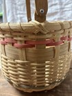Large Vintage Splint Wood Market Gathering Basket  9x7 W  Swing Handle
