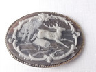 Vintage Incolay Stone Buck Deer Elk Belt Buckle Handcrafted Usa Scenic Oval
