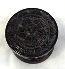 Vintage Ebony Wood Round Box Animal Hunting Carving Indian Decor Antique