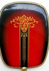 Vanity Handheld Beveled Mirror Art Deco Gold Tone Floral Industrial Design Vtg