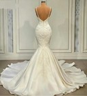 Sexy V-neck Mermaid Wedding Dress With Pearl Decal Inlaid Lace Satin Bridal Gown