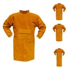 Leather Welding Apron With Sleeves 105cm Long Heat Flame Resistant Welder Coat