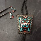 Wayne   Virginia Quam Vintage Zuni Inlay Bolo Tie W Geometric Design Fancy Tips