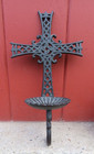 Cast Iron Wall Cross Rustic Black Finish Candle Holder Religious 14 5 In