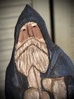 Primitive  Blue Paint Wood Carved Santa Claus Belsnickel Bottom Carved Signed