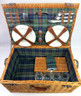 Rare Mercedes Benz Picnic Basket Brown Wicker Flannel - Complete Service For 2