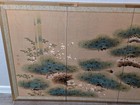 Vintage 4 Panel Japanese Watercolor Gold Double Silk Painting 