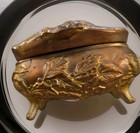 Antique Art Nouveau Casket Jewelry Box Brass Gold Finish Hinged Footed