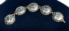 Vintage Bracelet Clip On Earrings Set Silver Tone Dome Metallic Artsy Gold Tone