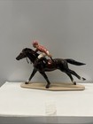 Hr Hagen Renaker Specialty Racehorse And Jockey With Salmon Silks Ceramics