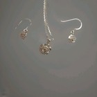 Silver Cubic Zirconia Flower Jewellery Set Studs Earrings Necklace Gift Girls