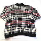 Vintage 90s Plaid Sweater Black Red Mock Neck Usa Made Small