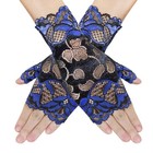 Women Short Lace Gloves 80s Opera Evening Wedding Sunblock Royal Blue   Black