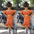 Toddler Kids Baby Girls Off-shoulder Crop Tops Ruffle Skirt Dresses Outfits Sets