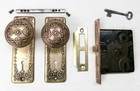 Antique Door Set Victorian   Eastlake Backplate Knob Mortise Lock Key Reclaimed