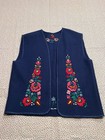 Vintage Handmade Folk Embroidered Wool Vest Kalocsa Floral Boho Festival   owicz