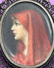 Antique Italian 800 Silver Saint Fabiola Portrait Miniature Brooch Pendant