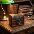 Vintage Decorative Wooden Treasure Chest With Embossed Floral Pattern   Antique