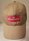 Budweiser Beer Baseball Cap Hat Khaki Red Embroidered Logo Adjustable New 