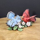2 Vtg Lenox Garden Birds Collection Blue Jay   Cardinal Porcelain Figurine Read