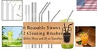Smooth Polished Stainless Steel Drinking Straws     8-pack With Cleaning Brushes
