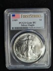 1989 American 1oz  999 Fine Silver Eagle Coin - Pcgs Gem Bu First Strike - Rare