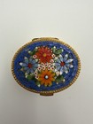 Vintage Micro Mosaic Floral Oval Gold Trinket Pill Box Mini Flowers