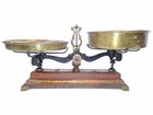 Antique French Roberval Balance Scale 5kg Red Gold Cast Iron Brass Pans 14 5 