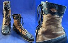 Edwardian Tan Black Two Tone Leather Cutouts High Top Laceup Youth Boots Vtg