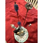 Antique Nippon Hand Painted Porcelain Hatpin Holder With 18 Vintage Hatpins Set