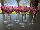 Vintage Czech Cut Crystal Cranberry Cordials 5 5  Tall Euc Lot Of 6 Nachtmann