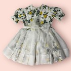 Vtg Daddys Girl Floral Bow Dress Girls Sz 6x Full Skirt Puff Sleeve 60s Party