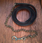 Brown Tooled Design Leather Horse Lead With Brass Chain   Snap - Used